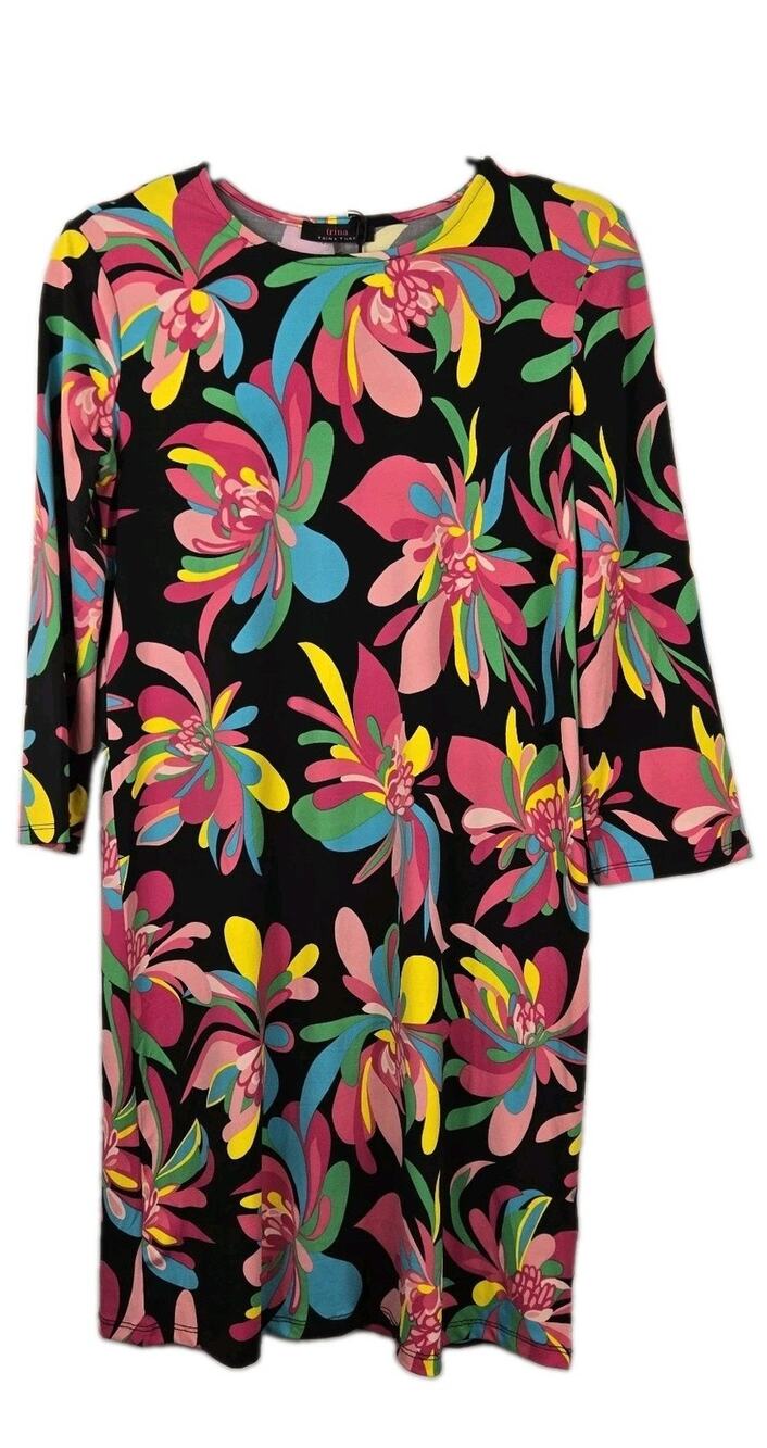 Trina By Trina Turk Milla Retro Groovy Neon Floral Shift Dress SMALL Disco NEW